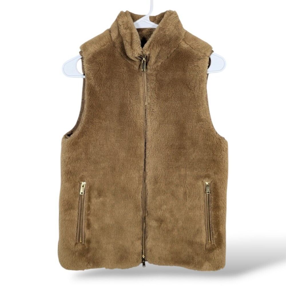 J.Crew Plush Fleece Excursion Vest XXS Cognac Style E1535 Mob Wife Quite‎ Luxury
